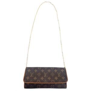 LOUIS VUITTON Pochette Twin Monogram Clutch Chain Strap Bag Brown LV Aunthentic